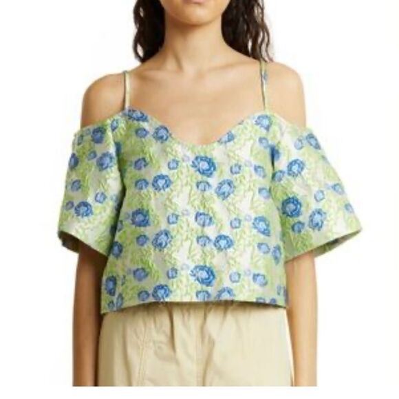 GANNI Gray Floral Blouse Medium NWT - Picture 3 of 7